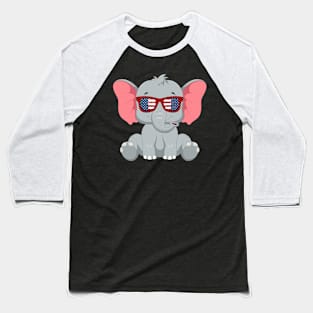 Patriotic Elephant With America Flag Sunglasses 4Th Of July Baseball T-Shirt